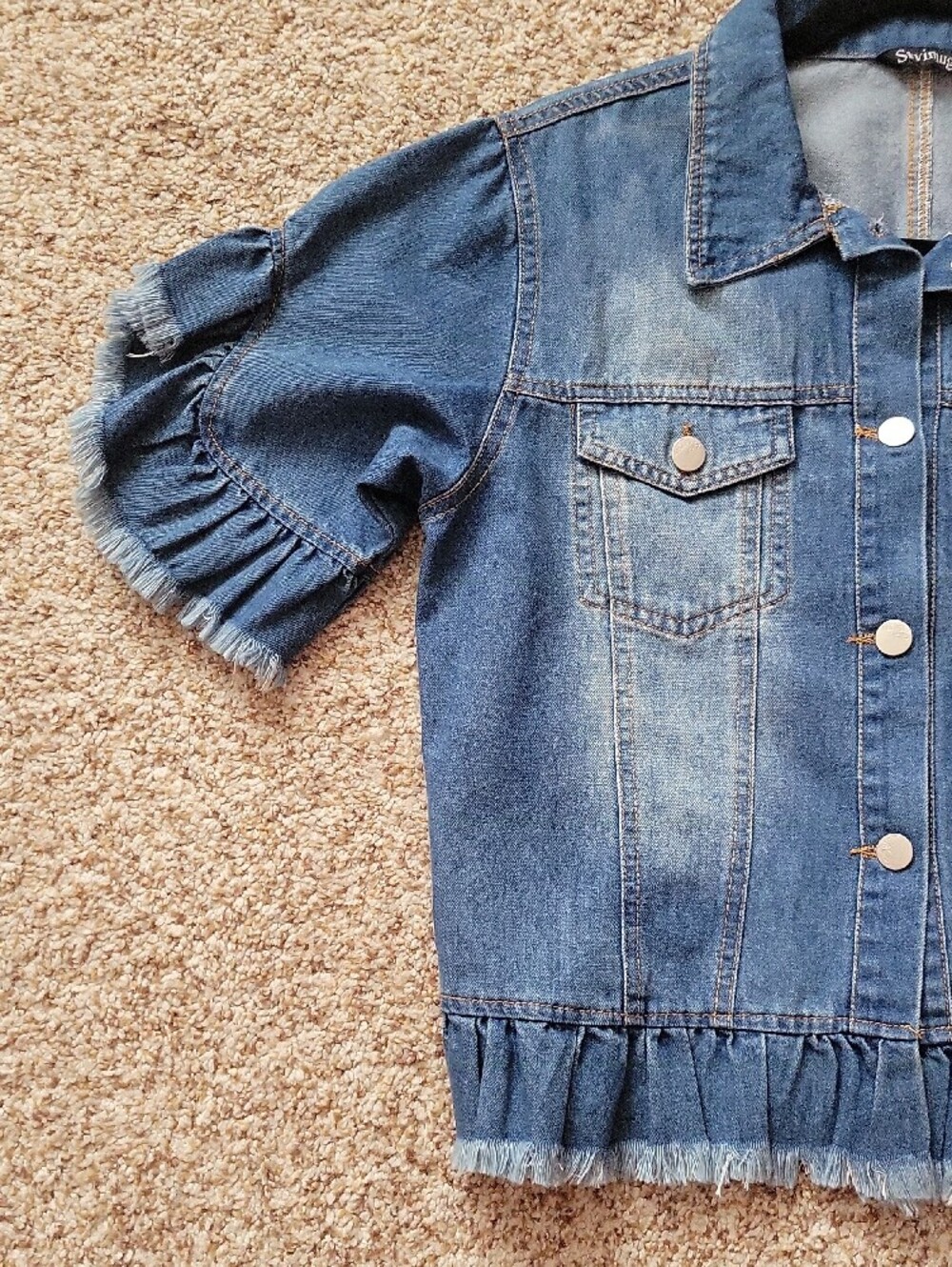 Suvimuga Blue Ruffle-Trim Denim Jacket - Picture 3 of 5